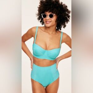Adore Me 36C Rachelle Swim Top & Medium High-Waist Swim Bottom Aqua Splash- NWT